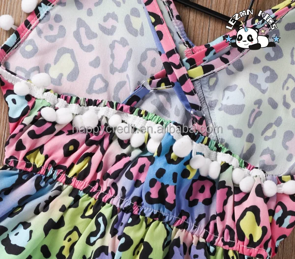 LEZONKIDS - Custom European American Children's Dress Summer Leopard Grain Cute Girl Sling Print Dress